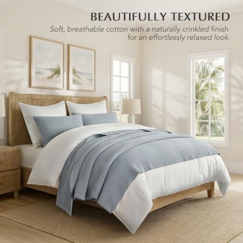 EverGrace Stonewashed Textured Cotton Quilt Set, King Size, Blue Linen by EverGrace - Used condition - Image 2