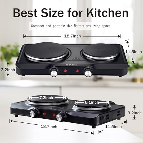 image for MIOAOTCE 1800W Electric Hot Plate for Cooking, Double Burner with 7.2