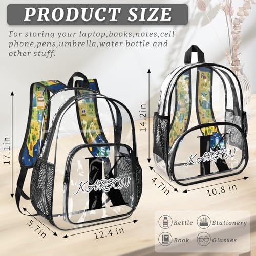 Personalized Large Clear Backpack Stadium Approved Heavy Duty PVC Plastic Custom Map of The United States Transparent Backpacks See Through Bag with Name, Animals Theme4