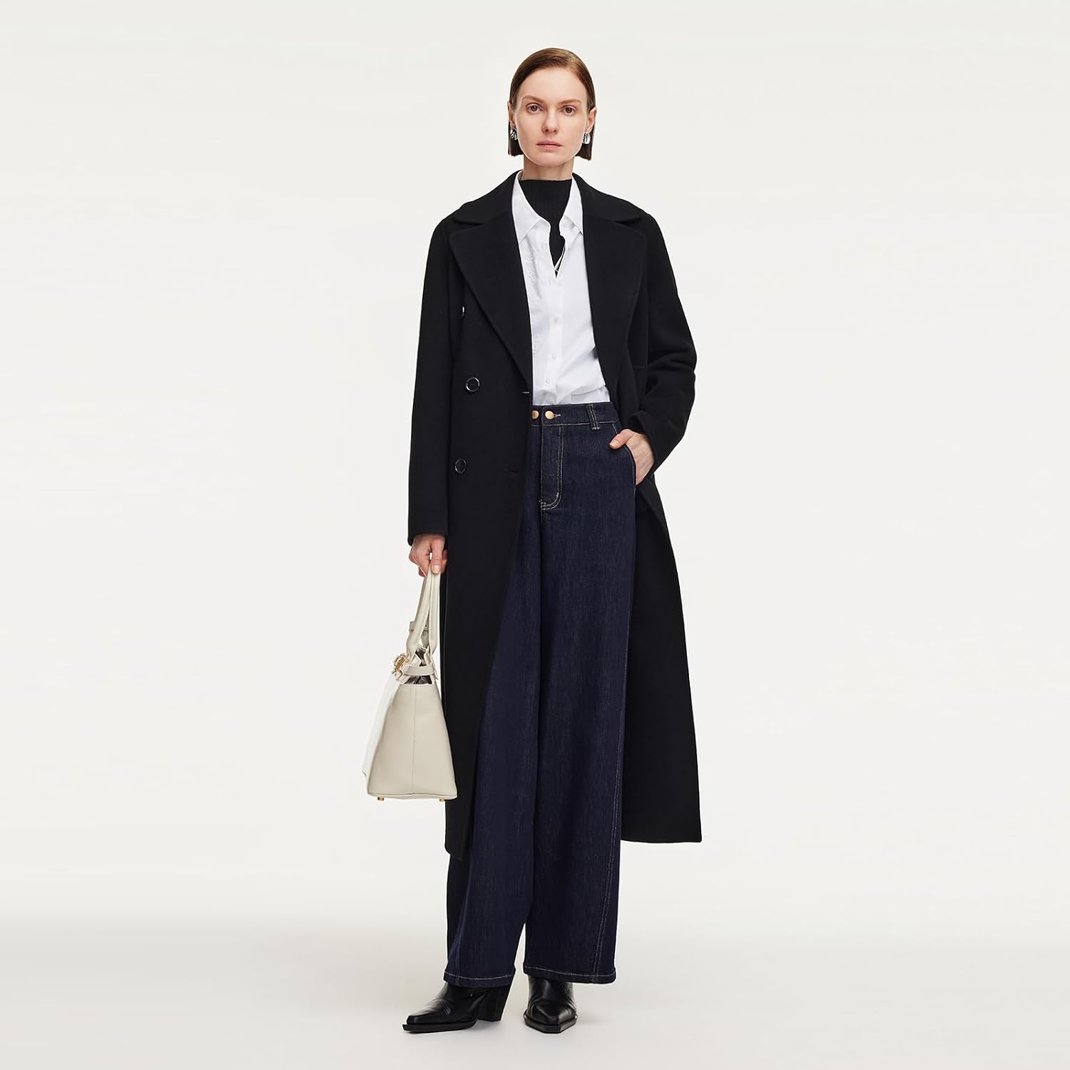 GOELIA Women's Coats Cashmere Wool Long Double-Faced Long Sleeve Plus Size Pea Coat With Belt Winter Trench Coats Overcoat