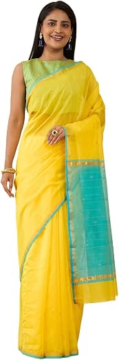 Taneira Women Yellow Embroidered Pure Silk Cotton Saree with Unstitched Blouse Piece (SABFCCHSC0101-Yellow)