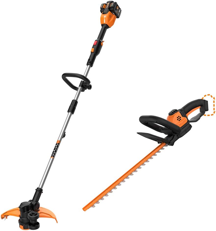 WORX WG184 40V Power Share 13" Cordless String Trimmer & Wheeled Edger (2x20V Batteries) with Pole Saw, Bare Tool Only