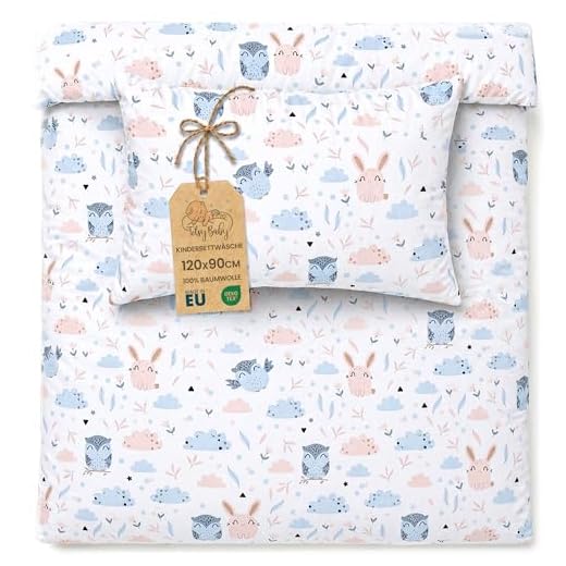Baby Bettwäsche Set 90 x 120 cm - Kinderbettwäsche Babybettwäsche mit Kissenbezug 60x40 aus Baumwolle Eulenmotiv