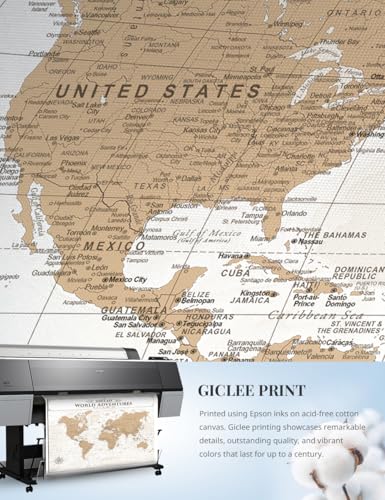 Image of IPIC - Vintage World Map Canvas Wall Art, Large Travel Map Print for Home, Office, or Study, Push Pin Map Decor for Travel Lovers, Ready to Hang