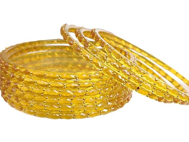 Image of JPS 16 Pcs Trendy Stylish Glass & Kashmiri Ghungroo Bangles Set for Women & Girls | Gold-Plated Traditional Festive Wedding Party Jewellery Chudi Set (12 Glass + 4 Metal)
