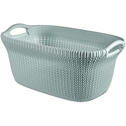 Curver Knit 40 Litre Laundry Basket, Misty Blue, 59.5 x 38.5 x 27.0 cm Cover