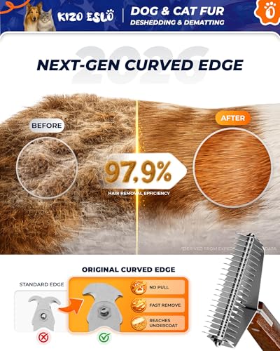 Extra Large 2-Sided Undercoat Rake for Dogs & Cats, Dog Brush for Shedding Remove Mats, Dematting Comb, Safe&Gentle Grooming Brush for German Shepherds Medium to Long-Haired Pets,Premium Wooden Handle