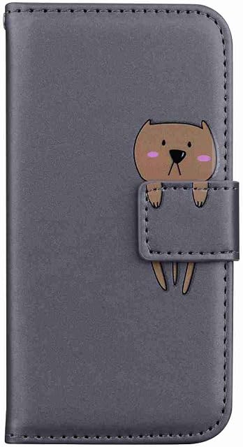 Tbrand Google Pixel 4A 4G Case Shockproof Leather Wallet Flip Folio Cartoon Animal Cute Phone Cover for Google Pixel 4A 4G with Magnetic Kickstand Card Holder Slot Silicone Case, Grey