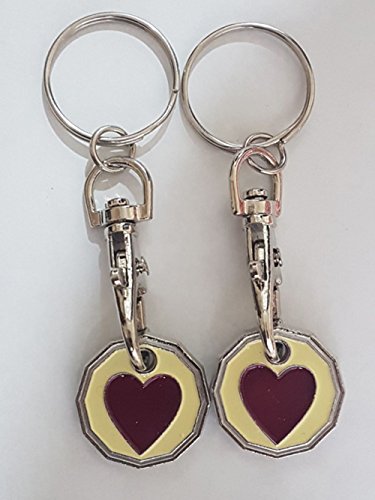 Fabulouz 2 X NEW SHAPE 12 Edge Sided Trolley Token £1 Coin Pound Shopping Key Ring Clasp Supermarket Locker Gift(HEART DESIGN)
