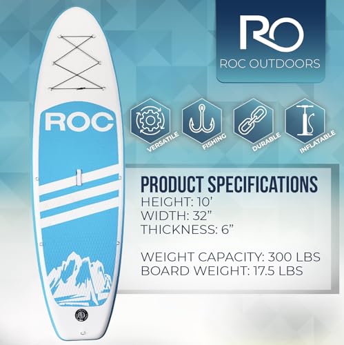 Image of Roc Inflatable Stand Up Paddle Board 10' 6 inch with Premium SUP Paddle Board Accessories, Wide Stable Design, Non-Slip Comfort Deck for Youth & Adults