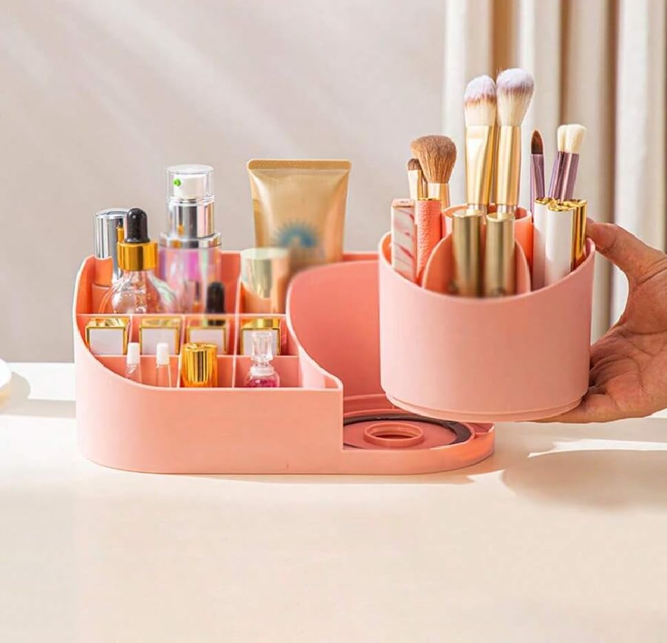 Image of PAXCOO Makeup Organizer for Vanity - Cosmetics Organizer for Girls, Makeup Brush Holder 360 Rotating for Bathroom, countertop, Desk Storage Container, Cosmetic Display Cases. (Pink)