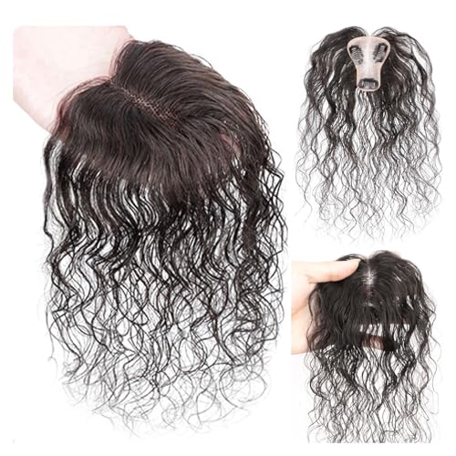 GYKJBF Curly Hair Toppers for Women Real Human Hair 10inch Wavy Curly Hair Topper Clip In Hair Piece for Women with Thinning Hair(Black)