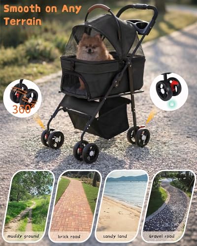 Pet Stroller with Removable Carrier, 35lbs Capacity - One-Click Foldable Dog Stroller, Cat Carrier & All-Terrain Wheels, Compact Travel Pet Stroller for Small to Medium Pets-Black - Image 7