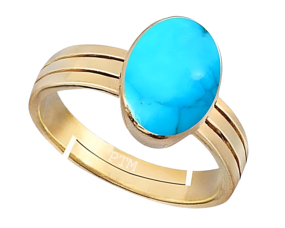 PTM Natural Turquoise/Firoza 3.25 to 10.25 Ratti or 3.00 to 9.50 Carat Astrological Certified Gemstone Panchdhatu/5 Metals Gold Plated Adjustable Ring for Men Women