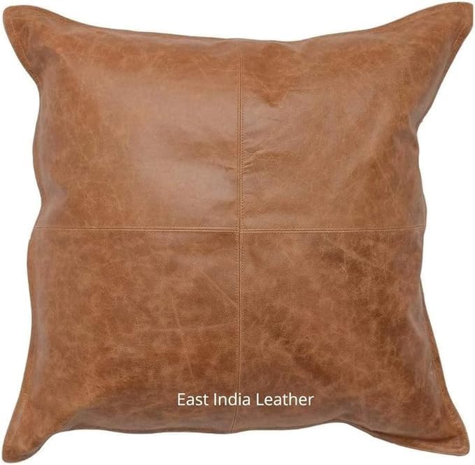 East India Genuine Lambskin Leather Pillow Cover, 14 x 14 Inch Case for Lumbar Throw Couch Pillows, Thick & Soft Cushion Covers for Sofa Bed Home Décor Tan (TAN, 14"x 14" Pack of 1)
