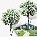 2er-Set Künstliche Buchsbaumkugel 61cm,Buchsbaum Kunstpflanze mit Erdspieß,UV-Beständig Immergrüne Künstliche Pflanzen für Blumentopf Büro Garten