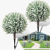 2er-Set Künstliche Buchsbaumkugel 61cm,Buchsbaum Kunstpflanze mit Erdspieß,UV-Beständig Immergrüne Künstliche Pflanzen für Blumentopf Büro Garten