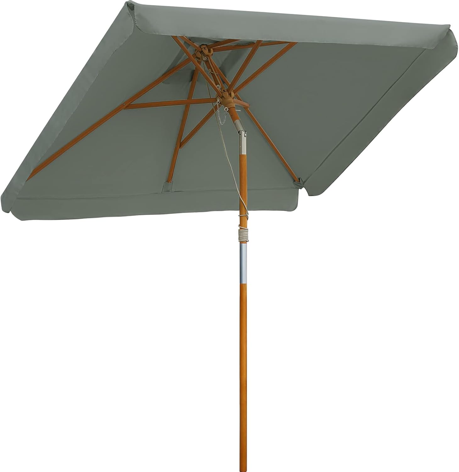 LIFERUN 200 x 150cm Sombrilla, Sombrilla de Jardín, Flexible, Rectangular, Sombrilla de Madera, 6 Varillas, Protección Solar, UV 50+ Sombrilla para Jardín, Balcón y Patio, 180 g/m²