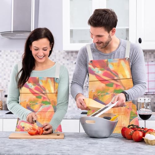 Tablier de cuisine lot de 2 fleuri rouge et jaune avec 4 broches pratiques