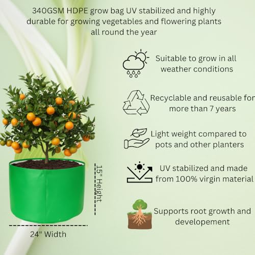 Image of HDPE UV Treated 340 GSM Plant Growing Bags for Terrace Gardening Easy to Use 24 x 15 Inch - Pack of 2