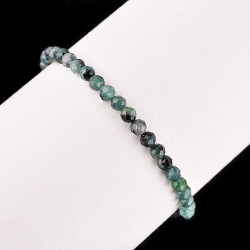 Miniatura 3 de Pulsera chapada en rodio de plata de ley 925 con delicada turmalina indicolita natural hecha a mano con cuentas y piedra natal natural, regalo para