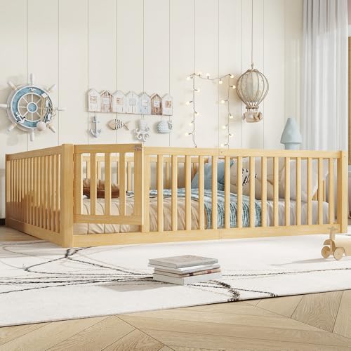 Bellemave Queen Size Floor Bed with Door and High Guardrail, Queen Size Montessori Floor Bed with Fence, Easy Assemble Montessori Beds for Girls, Boys, Natural by Bellemave - Image 5