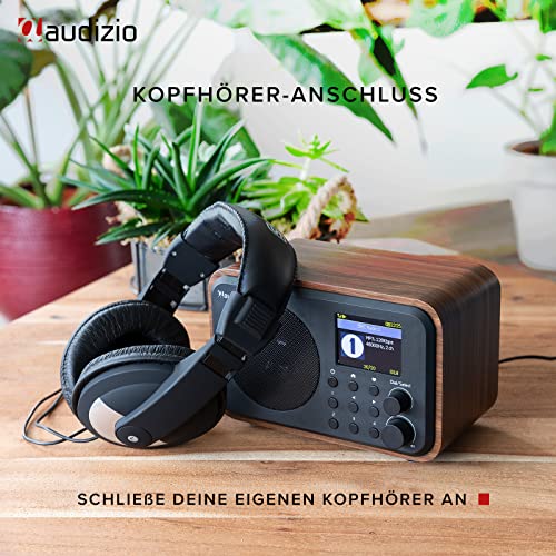 Audizio Venice - Internetradio WLAN Radio mit Fernbedienung, Akku Bluetooth Radio klein, Wecker mit Doppelalarm, Radiowecker Sleeptimer, Line-Out, DLNA, Holz Braun – Bild 6