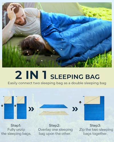 Image of Sleeping Bag, Ohuhu 3 Season Warm Weather Lightweight Portable Sleeping Bags Adult Kids Backpacking Sleeping Bag with Carry Bag for Camping Hiking Backpacking and Outdoors 15-22℃