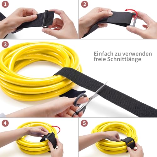 GripZz Klettband 5 m x 5 cm mit 15 Schnallen, Robust Klett Kabelbinder und Verstellbar, zuschneidbar & wiederverwendbar, ideal für Kabel, Schläuche und Rohre