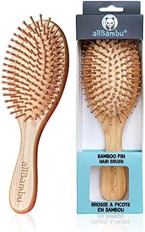 allBambu - Bamboo Hair Brush with Bamboo Pins, Detangling Hairbrush for Women, Girls & Men, Paddle Wooden Brush for Hair, Scalp Massager & Anti Static Hair Comb for Thick, Thin & Curly Hair, Natural Bamboo Brush