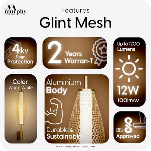 Image of Murphy Glint Mesh 12W Wall Light |Aluminium Body |Golden Finish| Pack of 2 | 3-in-1 Color Changing LED (Cool White /Warm White /Natural White) with 2-Year Warranty