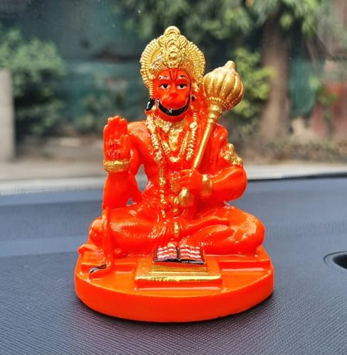 Image of RIANZ Hanuman Ji Idol for Car Dashboard, Home & Office Desk - Bajrang Bali Murti for Protection from Negative Energy, Good Luck, Success and Prosperity (Orange)