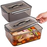 PitInnov 2 Pcs Brining Marinating Containers with Lid 12.5Quart & 8.3Quart Plastic Food Brining Containers Grilling Accessories for Meat Chicken Turkey Rib BBQ Prep Storage