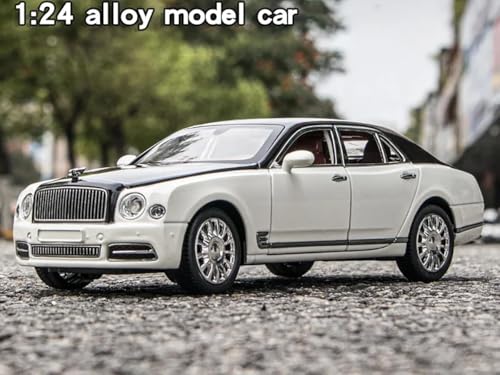 Image of Alokik Enterprise 1:24 Bentlley Mulsanne White /Black Die-Cast Metal Pull Back Car with 6 Openable Doors with Sound and Light Toy Decoration car Best Gift Toys for Kids 【White /Black】