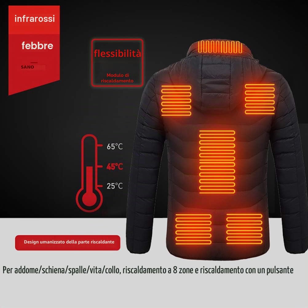 Giacca riscaldata per Uomo e Donna, Giacca con Cappuccio elettrica USB, 3 Livelli di Temperatura Scaldamuscoli riscaldato per Caccia all'aperto in Campeggio