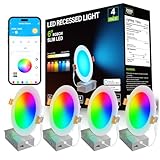 DAYBETTER Smart Recessed Lighting 6 Inch, Wi-Fi Connect RGBCW LED Downlight,Color Changing Tunable White (2700K-6500K), Ultra Thin Dimmable with Junction Box 4 Pack