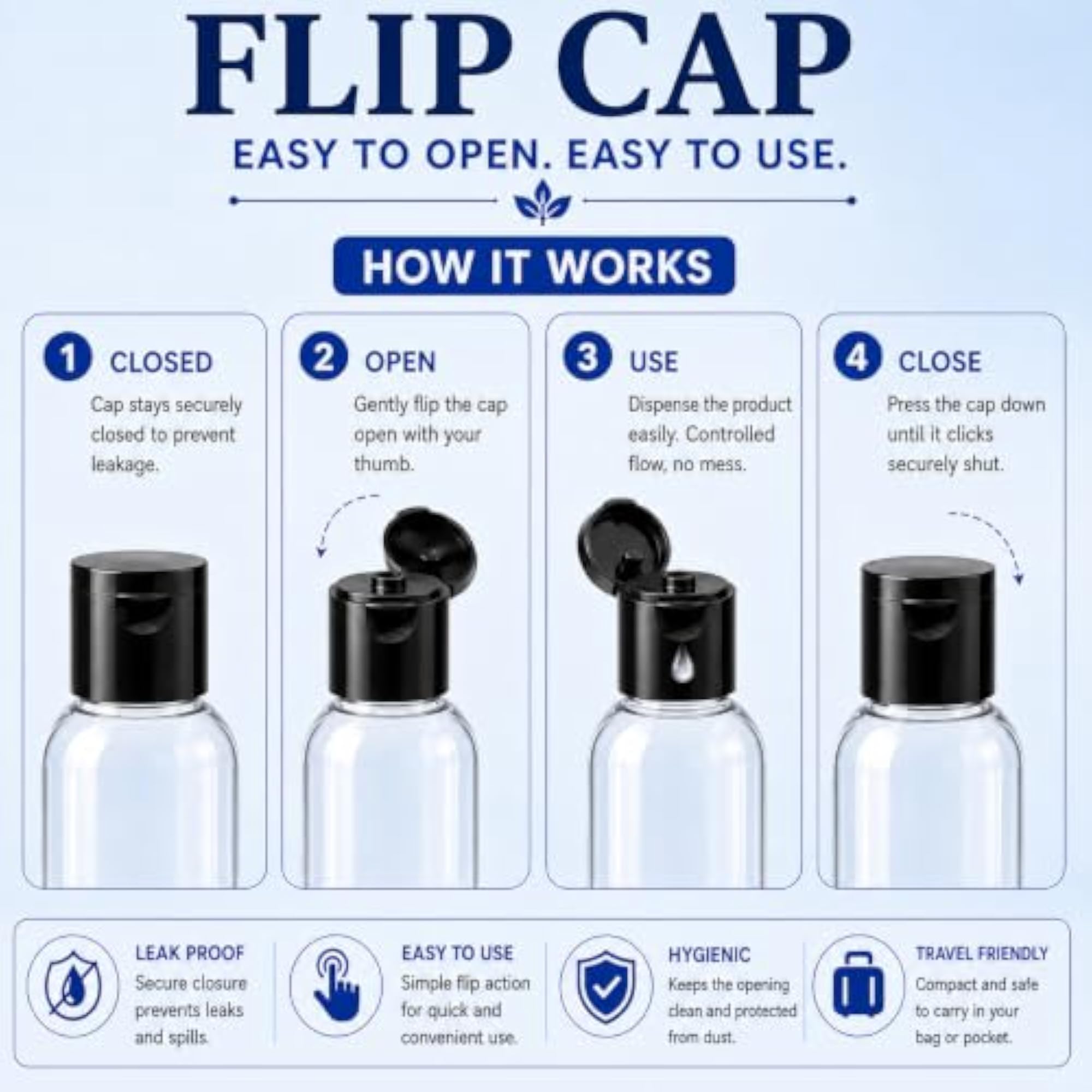 Flip Cap Empty Plastic Travel Bottles, Pack of 24