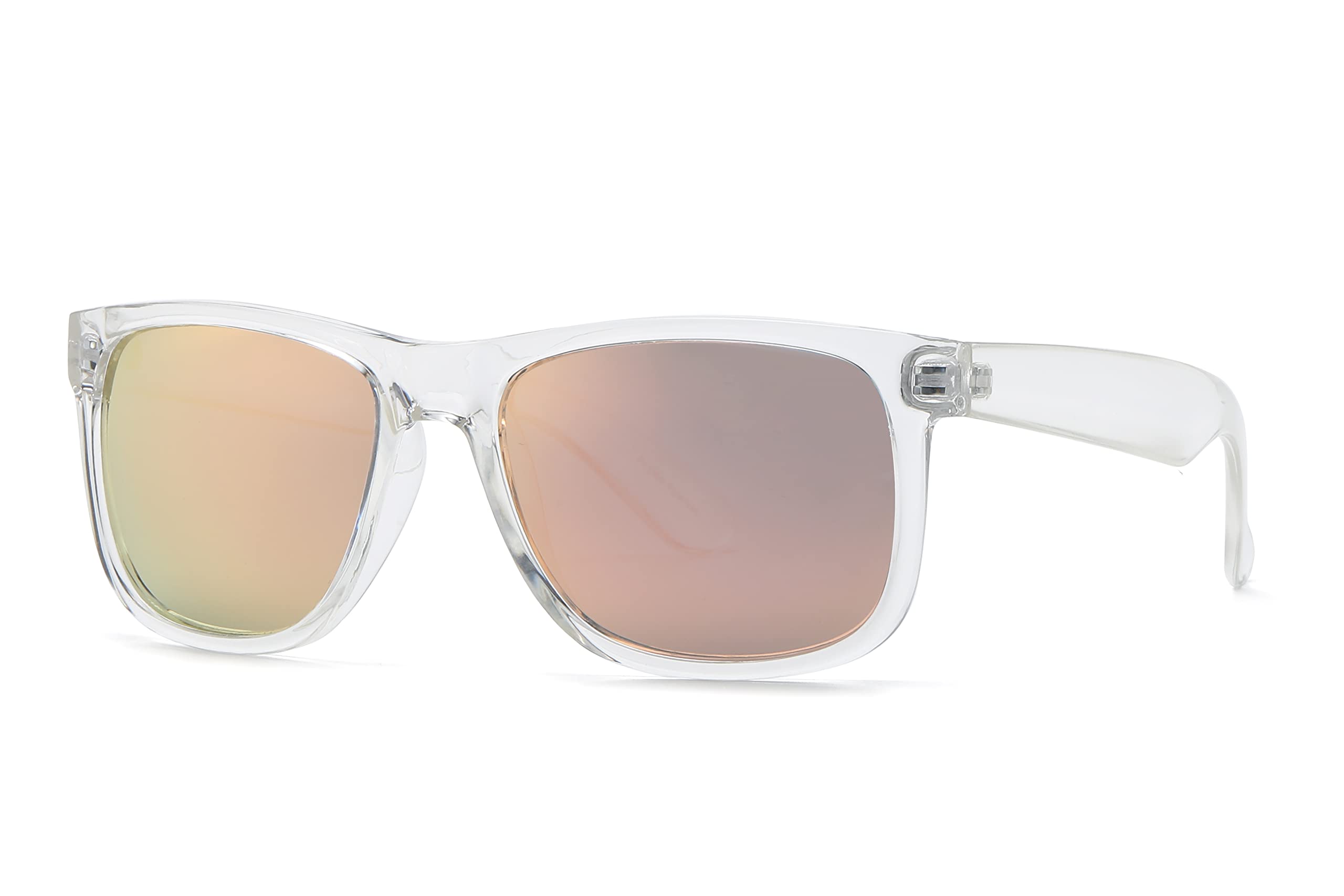 PZClear Frame Polarized Square Sunglasses Women Men - UV Protection Color Mirror Lens- Retro Sports Beach