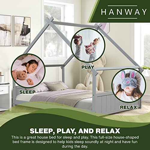 Hanway Full Size Solid Pinewood House Bed Frame Features A Classic Teepee Design Is A Sleep Solution Provide A Comfortable And Secure Sleeping Environment For Kids, Girls And Boys-(Grey) #TOP2