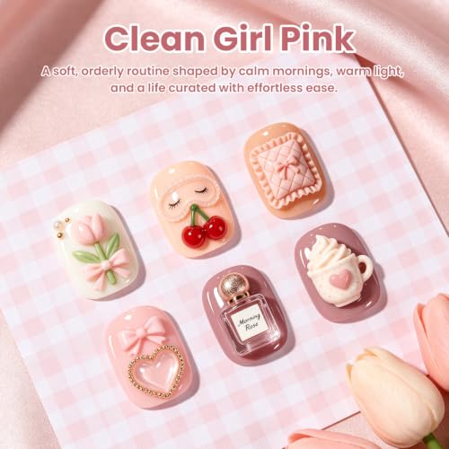 Image of Beetles Pink Gel Polish Set - Clean Girl Pink, 6 Colors Nude Gel Polish Kit with Swatch Card, Bow Nail Art Soak Off Uv Gel Manicure Nail Art Design DIY Home Salon