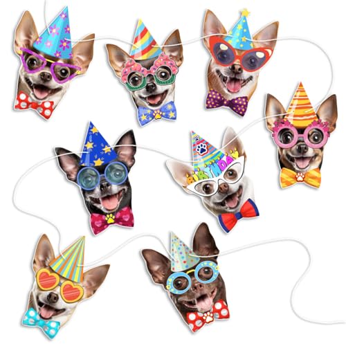 Image of Chihuahua Birthday Garland - Photographic Chihuahua Faces Birthday Banner, Funny Chihuahua Bday Party Decoration for Chihuahua Lovers, Easy Assembly, Reusable Chihuahua Party Decor