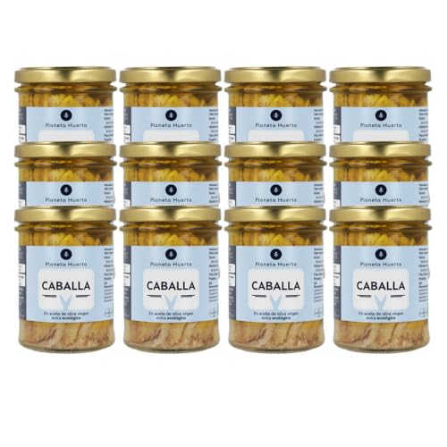 PLANETA HUERTO | Pack 12x Caballa en Aceite de Oliva Virgen Extra 190 g, Conserva Ecológica Artesanal - Caballa en Conserva Rica en Omega‑3 DHA, Fuente de Proteína Natural y Sabor Mediterráneo