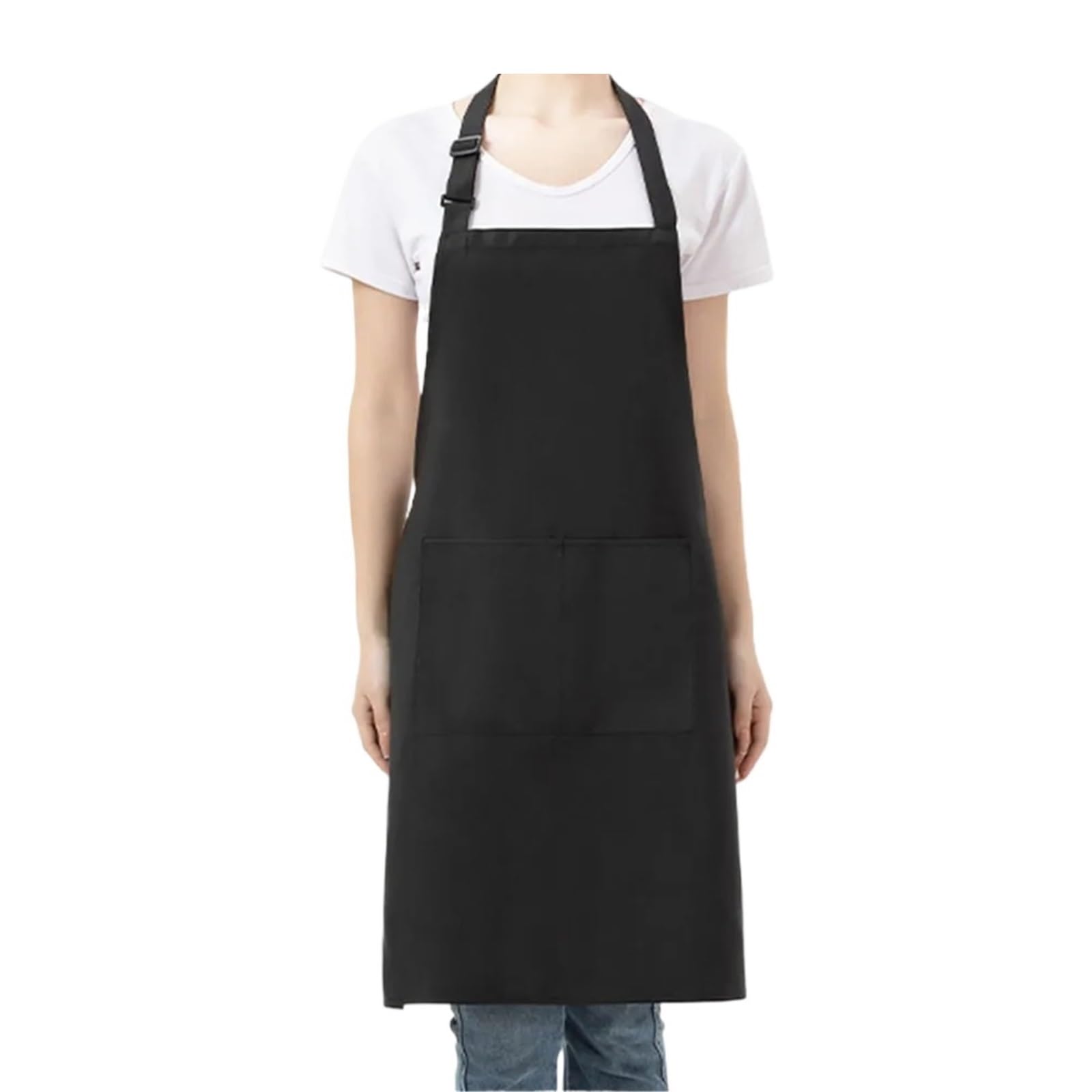 Delantal De Cocina Delantal con pechera ajustable, 2 uds., con bolsillos, delantales de cocina for mujeres y hombres, delantal de Chef con cuello Halter, delantal Simple, herramienta de cocina(Black)