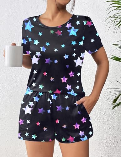 Ekouaer Women's Pajama Sets Short Sleeve Pjs 2 Piece Top and Shorts Sleepwear Comfy Soft Lounge Sets with Pockets4