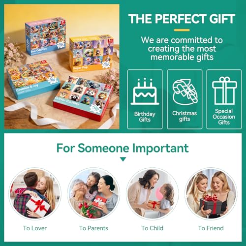Set de 4 rompecabezas de 100 piezas para niños y adultos, con piezas grandes de animales y comida, ideal para actividades de demencia y Alzheimer, para edades de 3 a 120 meses, tamaño 15 x 10.2 pulgadas miniatura 6