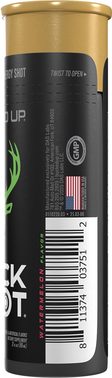 Bucked Up Buck Shot Energy Drink Shots | 200mg Natural Caffeine with Nootropic Blend | Non GMO Gluten Free Third Party Tested | Energy Focus Supplement | 24 Pack, 2x Cases of 12 | (Watermelon)