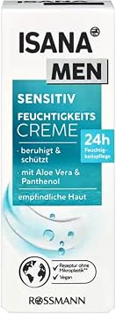 ISANA Men Moisturizing Cream - Body & Face Moisturizer for Sensitive Skin - Chamomile, Aloe Vera, Panthenol, Apricot Kernel Oil & Shea Butter - 2.53 oz - 75 ml - Germany