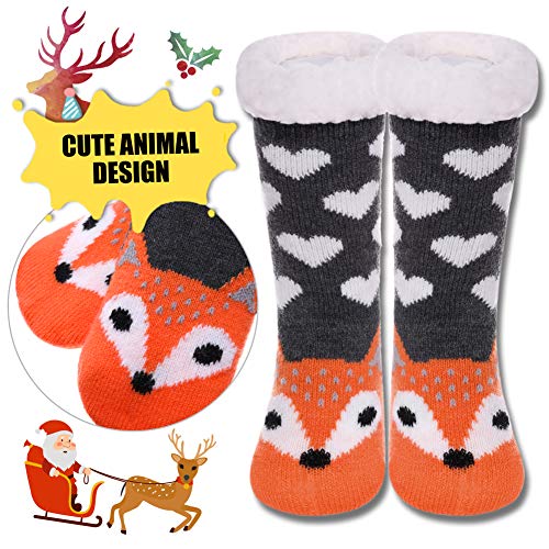 Yebing Kids Boys Girls Slipper Socks Cute Animal Fuzzy Winter Warm Fleece Lining Christmas Socks With Grippers3
