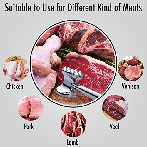 Meat Tenderizer Hammer– Hand Held Manual Mallet for Pounding Steak, Beef, Pork, Fish,Veal& Poultry –Heavy Duty & Double Sided Chicken Pounder Tenderizing Tool – Food Grade Zinc Allo