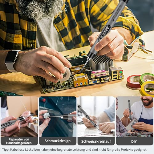 KKMOL Akku Lötkolben Set, USB Wiederaufladbar Lötkolben mit LCD, Temperatur Einstellbare 330 ℃-420 ℃, 3 Lötspitzen, Lötdraht, Lötpaste, Professionelles Sicheres Komplettes Lötkolben-grau